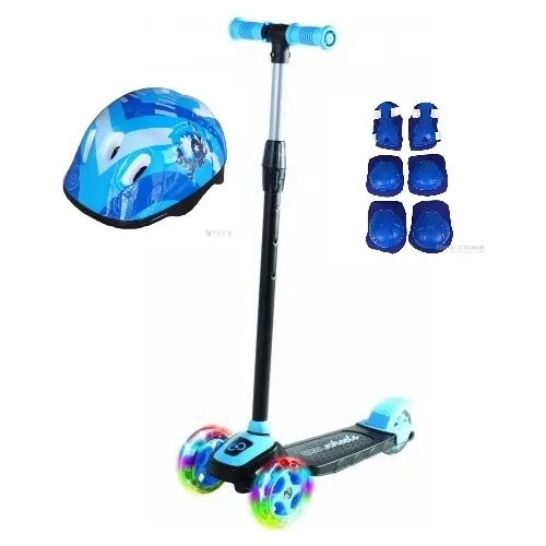 Cool Wheels LED Light 3 Wheel Height Adjustable Twist Child Scooter (+ 3 Years Old) Helmet Knee Pad Included