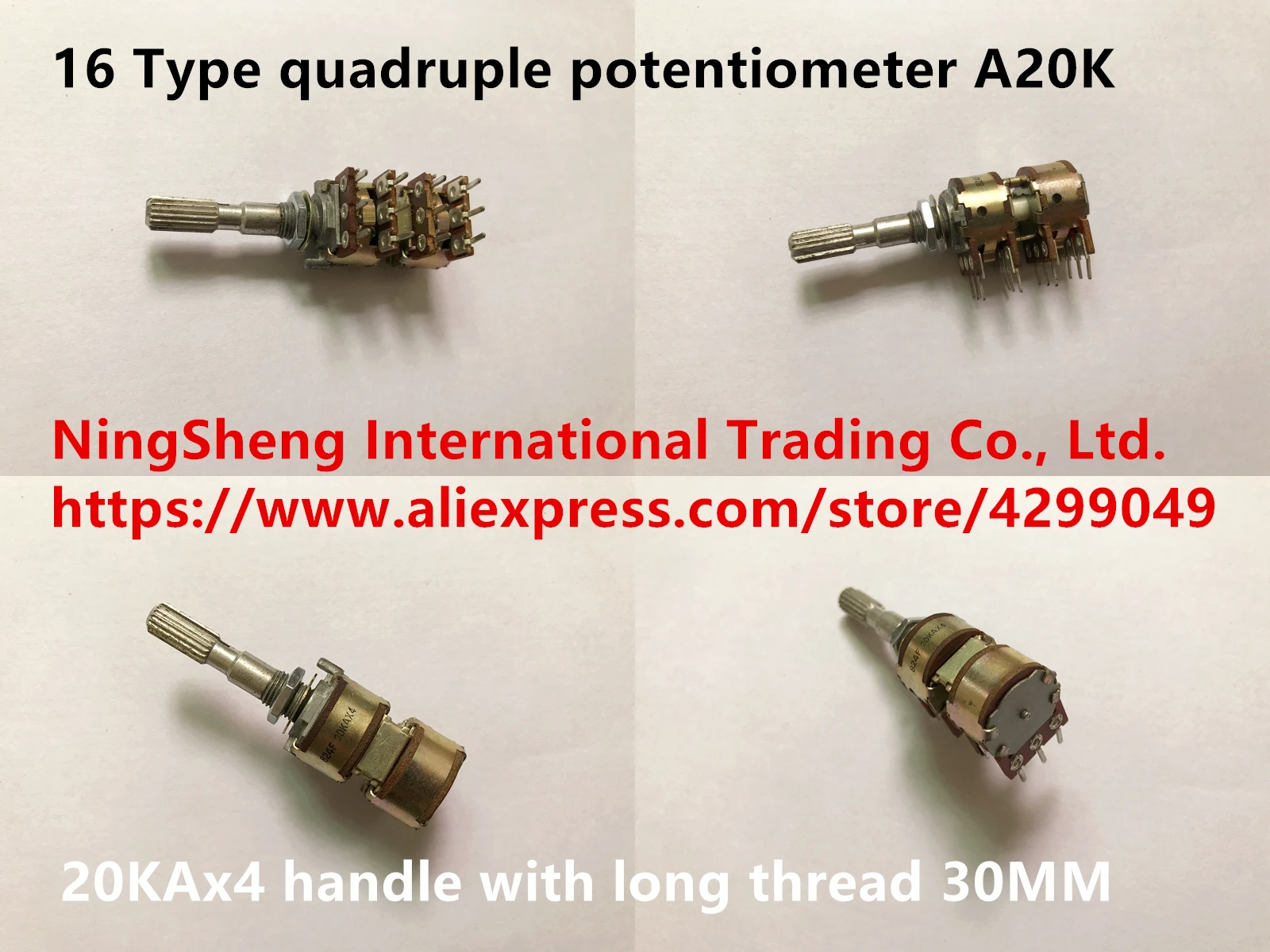 

Original new 100% import 16 Type quadruple potentiometer A20K 20KAX4 handle with long thread 30MM (SWITCH)