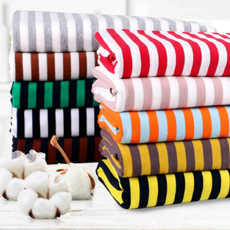 Wide 165cm Small Stripe Thin Soft Spandex Cotton Yarn Dyed T-shirt Stretchy Fabric By the Half yard
