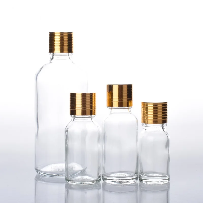 Essential Oil Plug Bottle Clear Glass Liquid Aromatherapy Gold Screw Lid Travel 5~100ml 15pcs Refillable Essential Oil Packaging