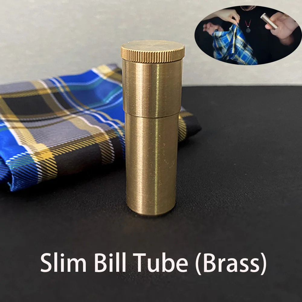 

Slim Bill Tube (Brass) Magic Tricks Stage Close up Magia Signed Bill Appearing In Padlock Tube Magie Gimmick Props Mystery Box