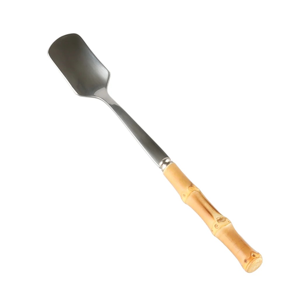 Small Square Tea Coffee Spoon Stainless Steel Bamboo Root Handle Watermelon Fruit Dessert Ice Cream Kids Children Spoon