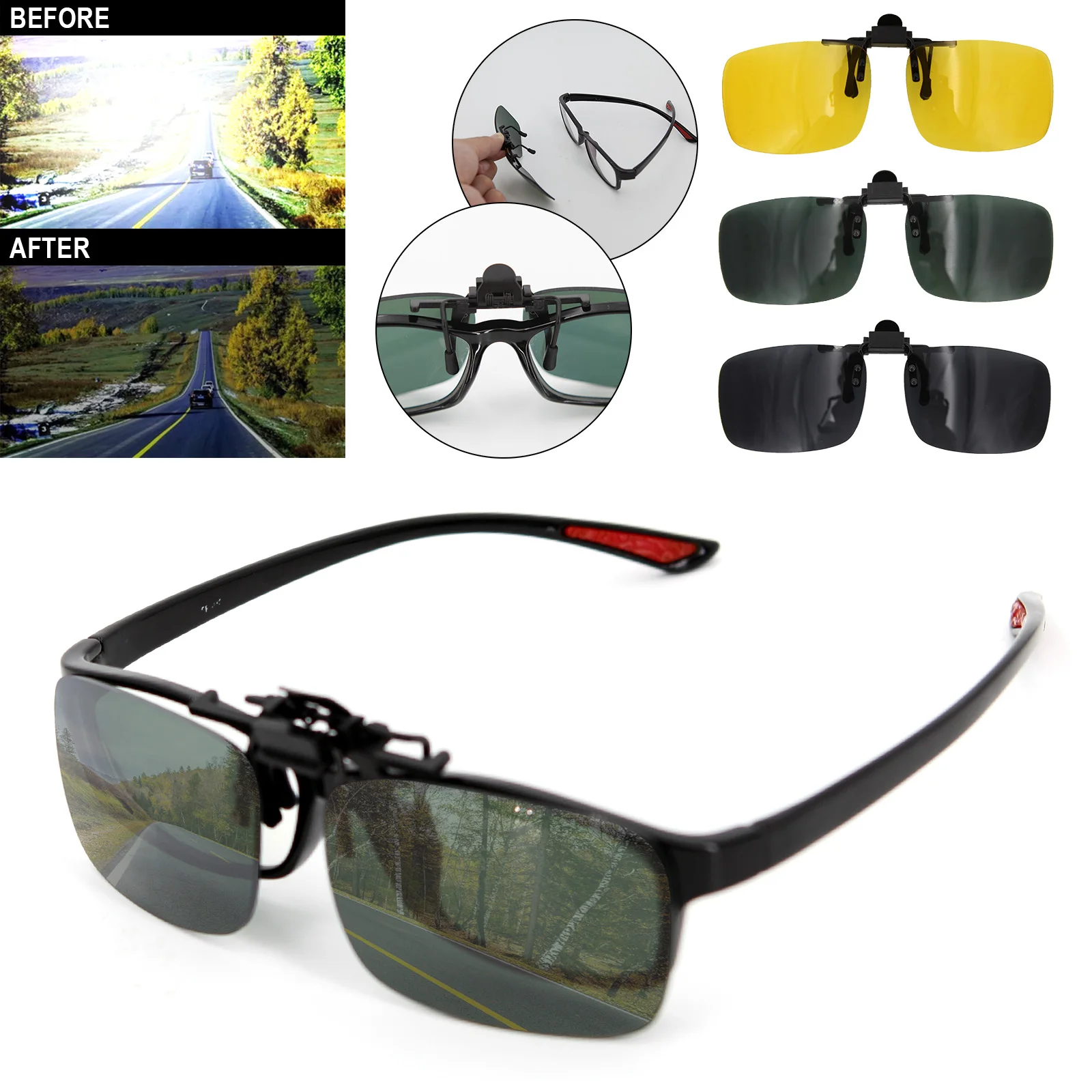 

Car Goggles Anti-UVA Sun Glasses Driving Night Vision Lens Clip On Sunglasses Unisex Day Riding Men Women Anti-glare