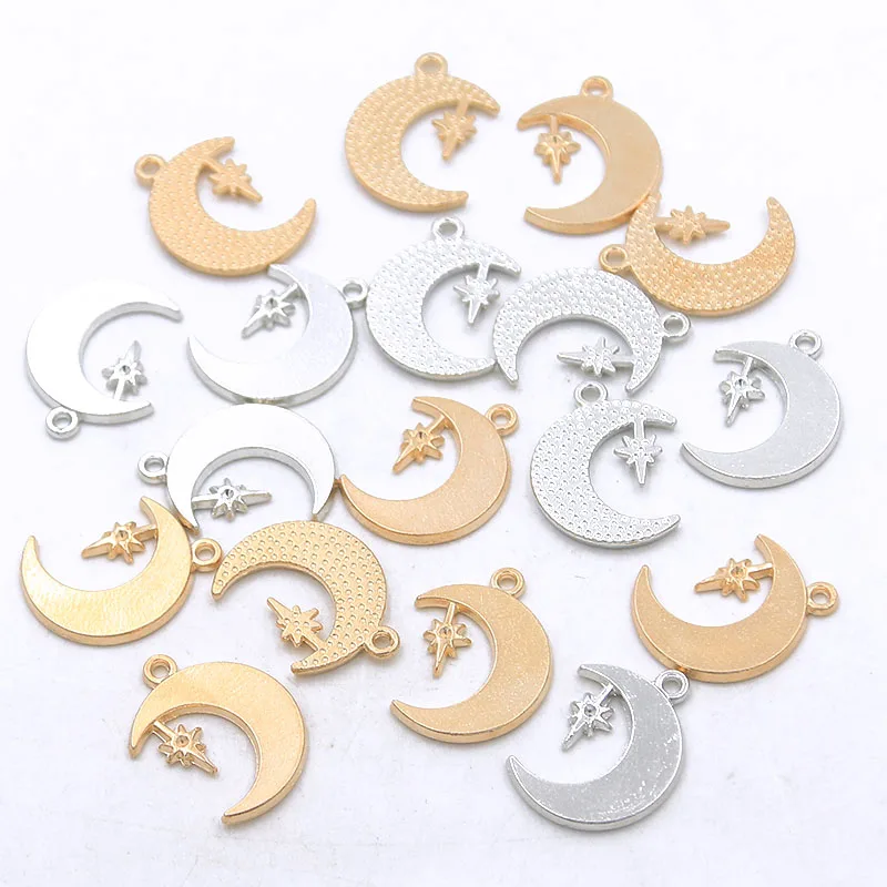 30 шт. 12*18 мм обратный матовый металлический сплав двухцветные подвески в виде лунных звезд натуральные подвески для изготовления ювелирных изделий DIY ремесло ручной работы 30 шт. 12*18 мм обратный матовый металлический сплав двухцветные подвески в виде лунных звезд натуральные подвески для изготовления ювелирных изделий DIY ремесло ручной работы