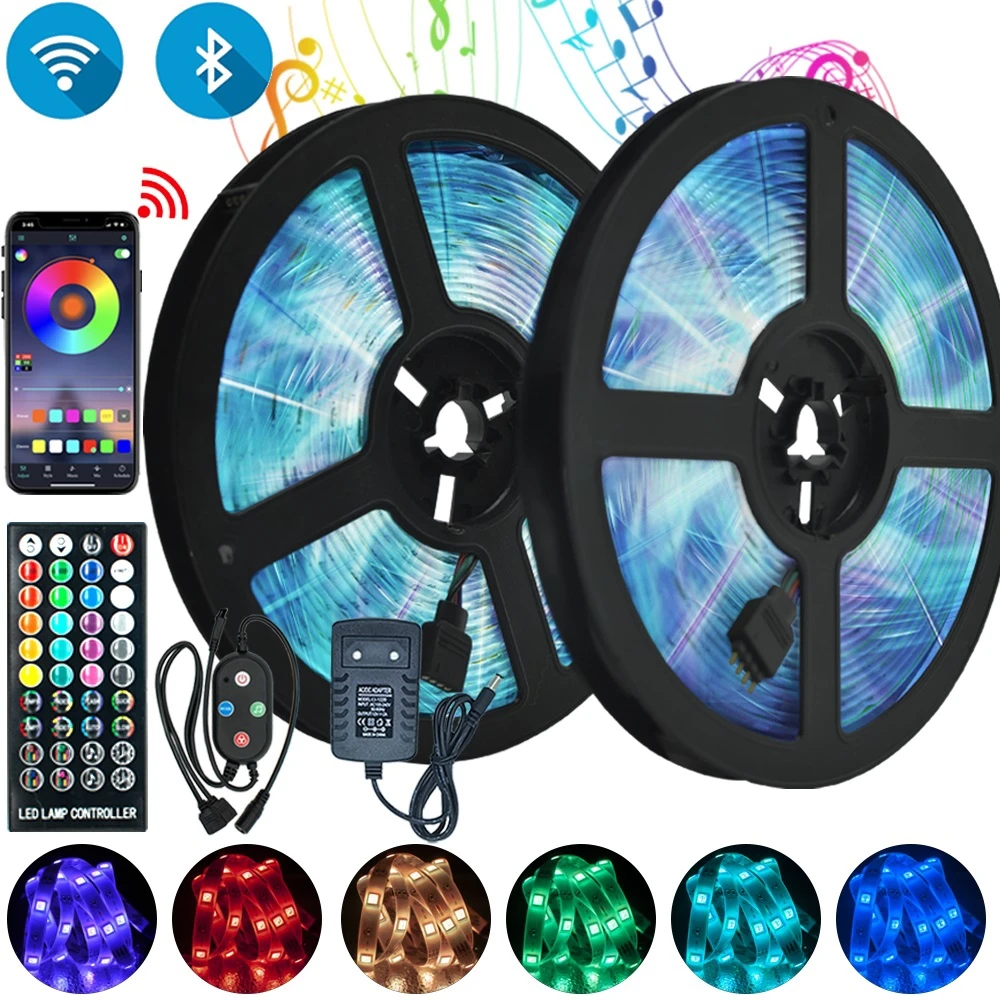 

LED Strip Lamp Bluetooth Control RGB 5050 SMD 2835 Waterproof Flexible Ribbon DC12V 5M 10M 15M 20M Holiday Decor WiFi luces LED