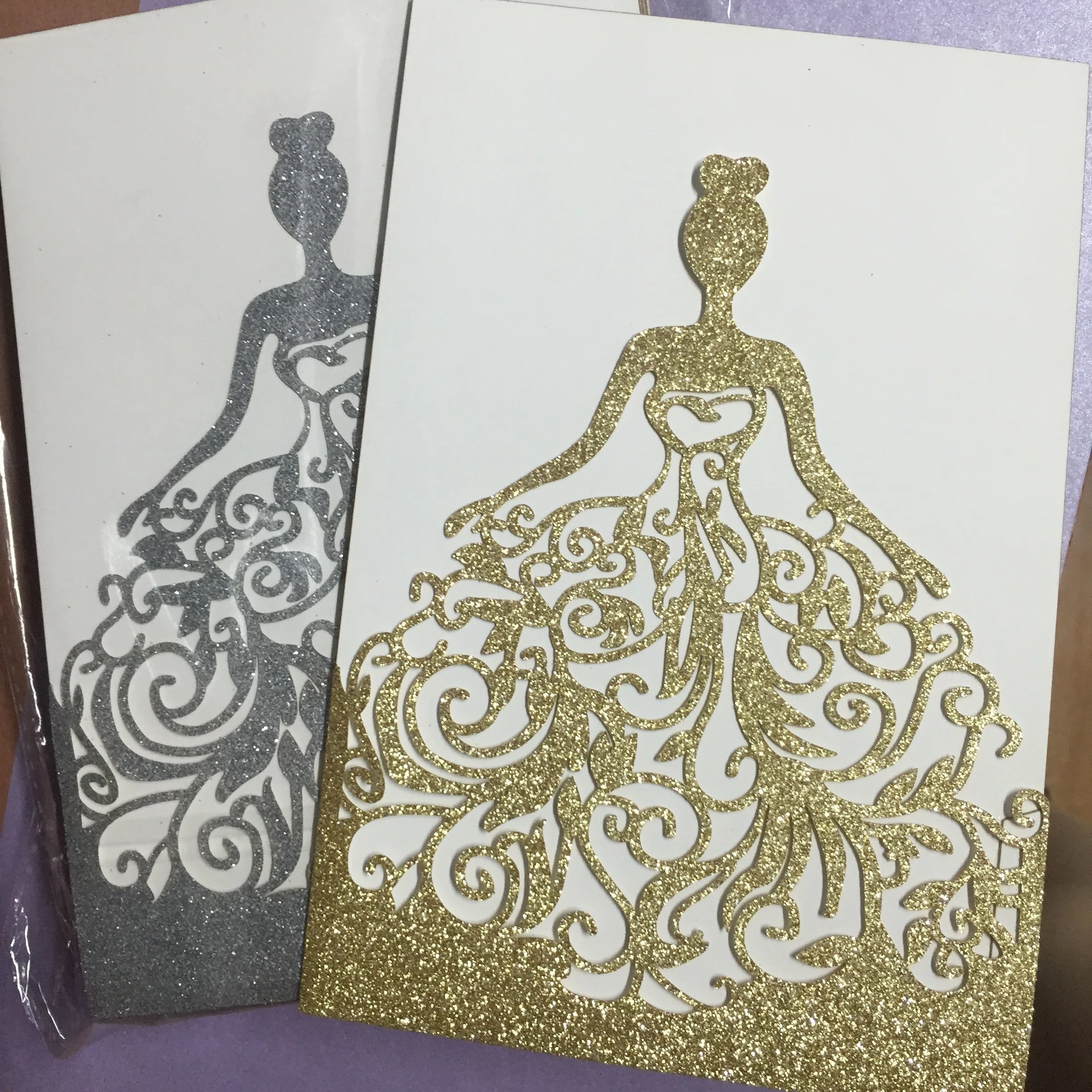 

25pc Laser Cut Party Glitter Light Gold Princess Birthday Invitations Card Glitter Silver Wedding Invitation Card