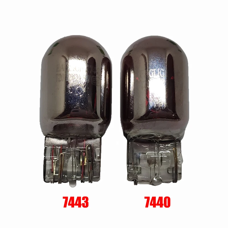 Bombillas halógenas plateadas T20 7440 ámbar rojo 7443 W21W W21/5W WY21W, luz trasera de freno de coche, lámpara de señal de giro trasera DC12V, 1