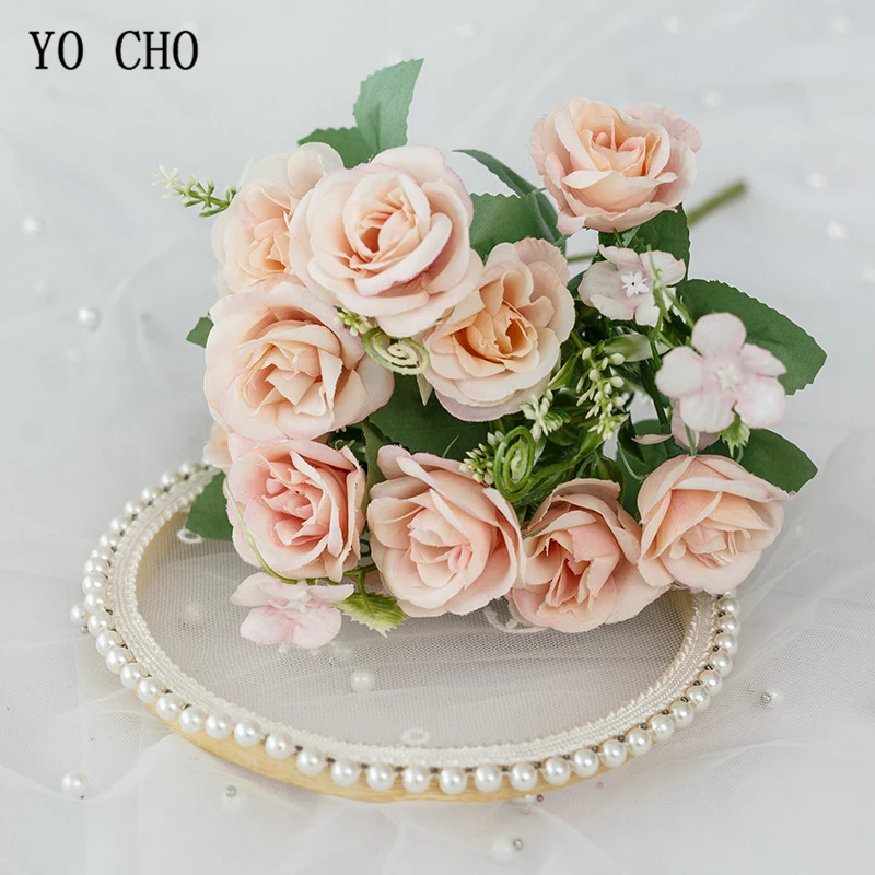 Flores artificiales de seda para manualidades, ramo de rosas para decoración de boda, fiesta en casa, San Valentín, regalo Floral para el día de la madre, 10 cabezas