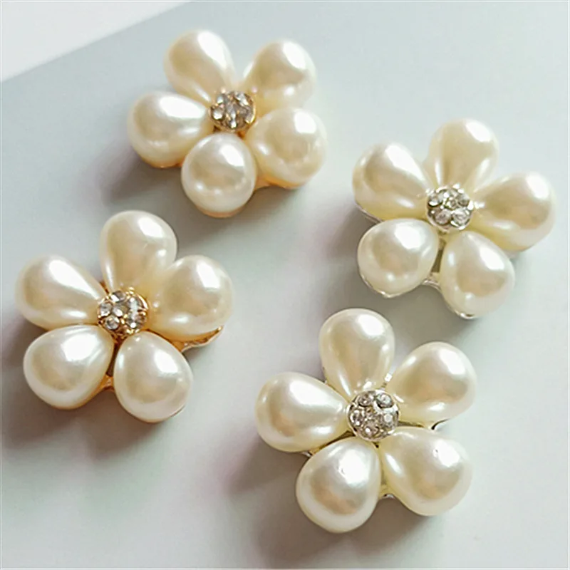 10pcs/lot Alloy Rhinestone Pearl Buttons Girl Hair Wedding Invitation Card Decorative Buttons Dress Crafts Jewelry Accessories