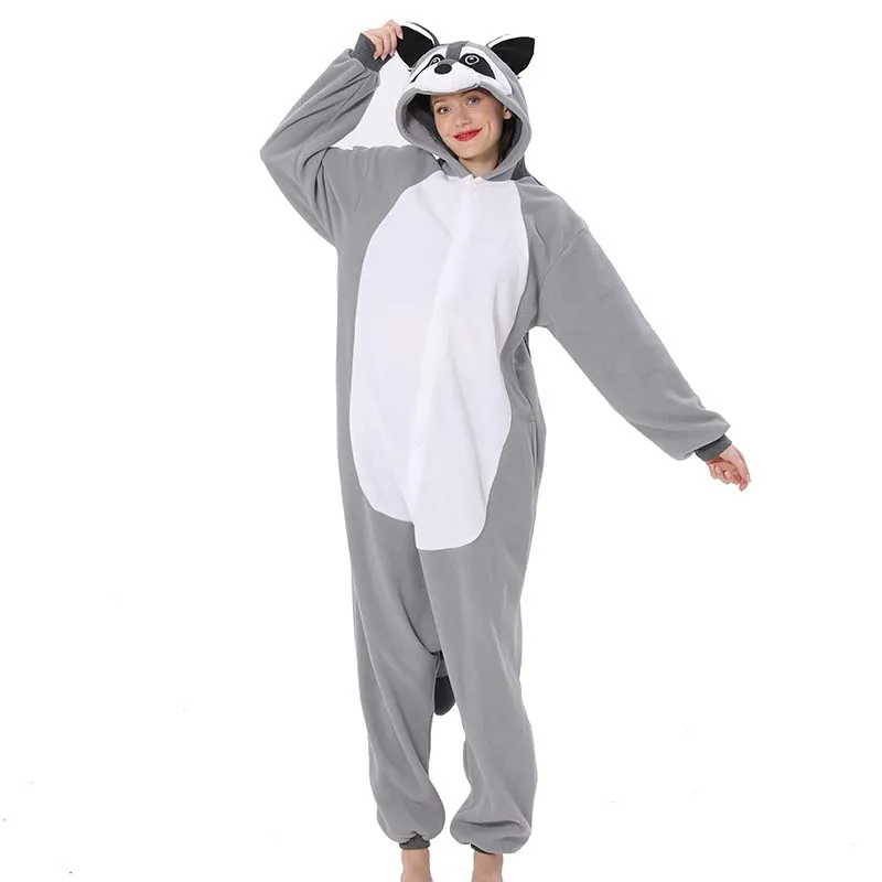 Men Pajamas Animal Kigurumi Women Raccoon Onesies For Adults Cartoon One-Piece Pijamas Full Body Birthday Gift Cosplay Costume