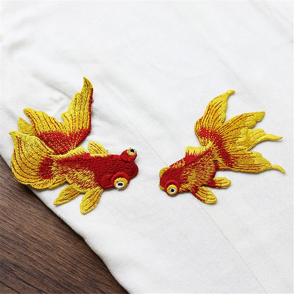 AHYONNIEX Black Golden Red Fish Sewing Stickers for Clothing Applique DIY Accessories,Embroidered Patches for Clothing