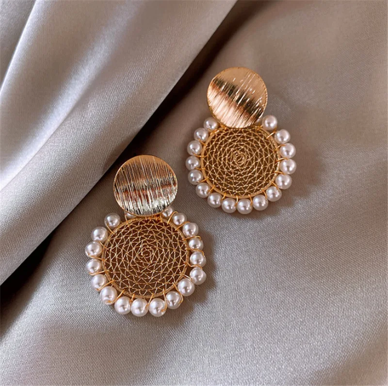 XIYANIKE Geometric Round Pearl Earrings Temperament Online Celebrity Earrings Personality Design Earrings New 2021