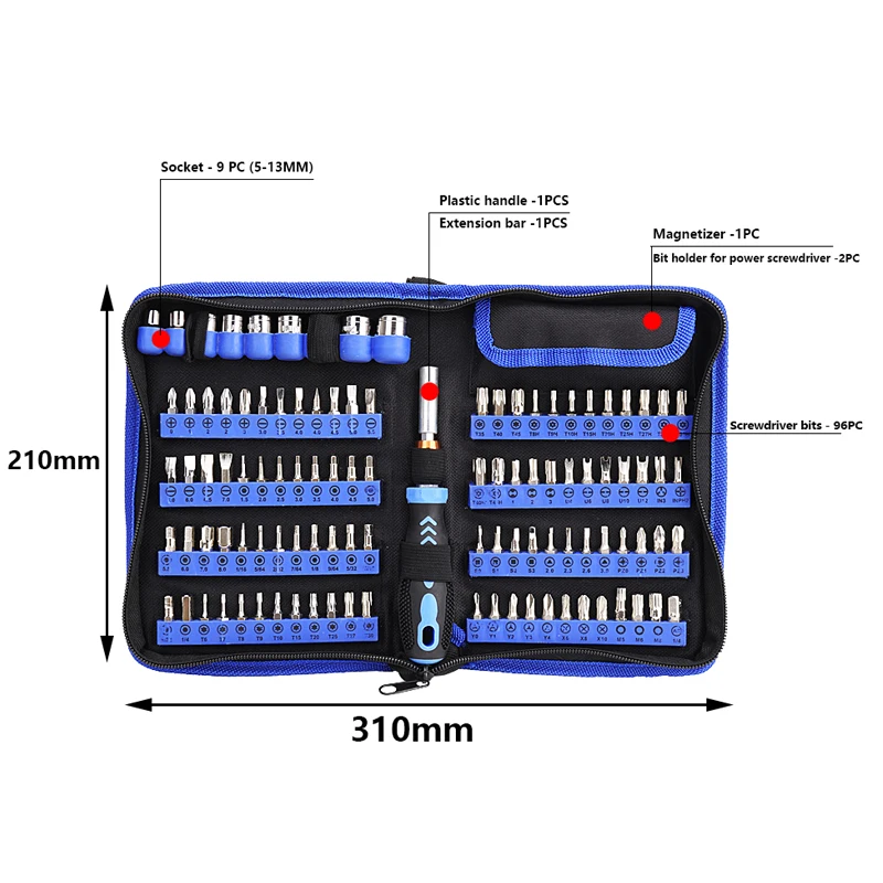 Magnetic Screwdriver Set, Torx, Phillips, parafuso Bits, DIY Ferramentas Manuais, Motocicleta, Computer Repair Tool Kit, 110 em 1