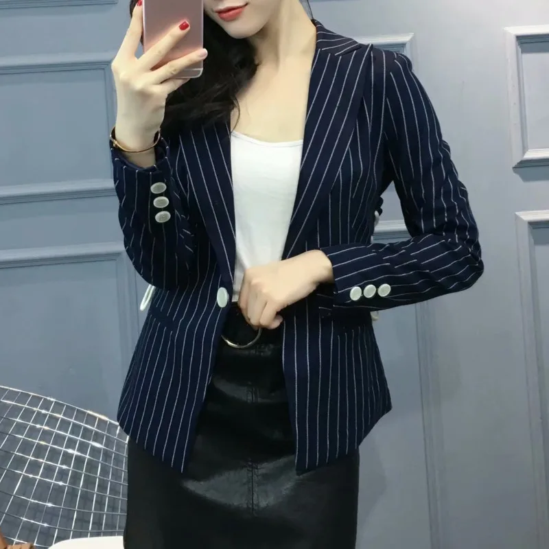 New Women Wear Ol Commuter Temperament Striped Rope Trim Slim Suit Coat Korean Fashion Clothing Jacket Outwear Female Blazer