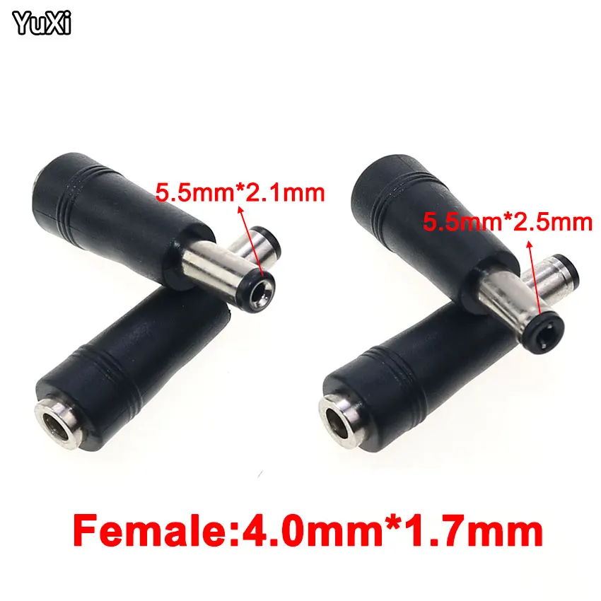 YUXI 1Pcs 4.0X1.7mm Female Jack to 5.5X2.1mm 5.5X2.5mm Male Plug DC Power Connector Adapter Laptop 4.0X1.7 to 5.5X2.1 5.5X2.5