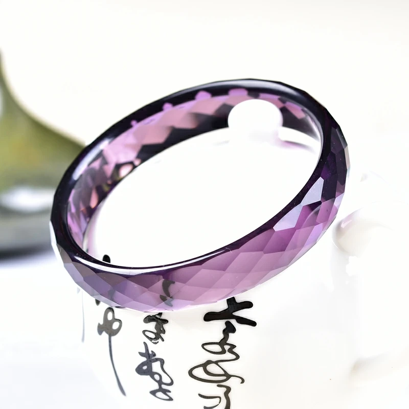 Genuine Natural Purple Amethyst Quartz Crystal Carved Faceted Cut Women Bangle Bracelet Amethyst 62mm 60mm 58mm 56mm 54mm AAAAAA