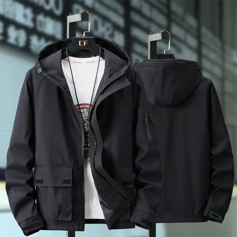 Men's Jackets Male Work Clothes Increase Multi Cap Pocket Loose Will Code Men's Wear Hooded Windbreaker Fashion Loose Coat