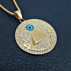 Retro Ancient Egyptian Pyramid Eye of Horus Pattern Round Pendant Necklace Women's Necklace Crystal Inlaid Pendant Accessories