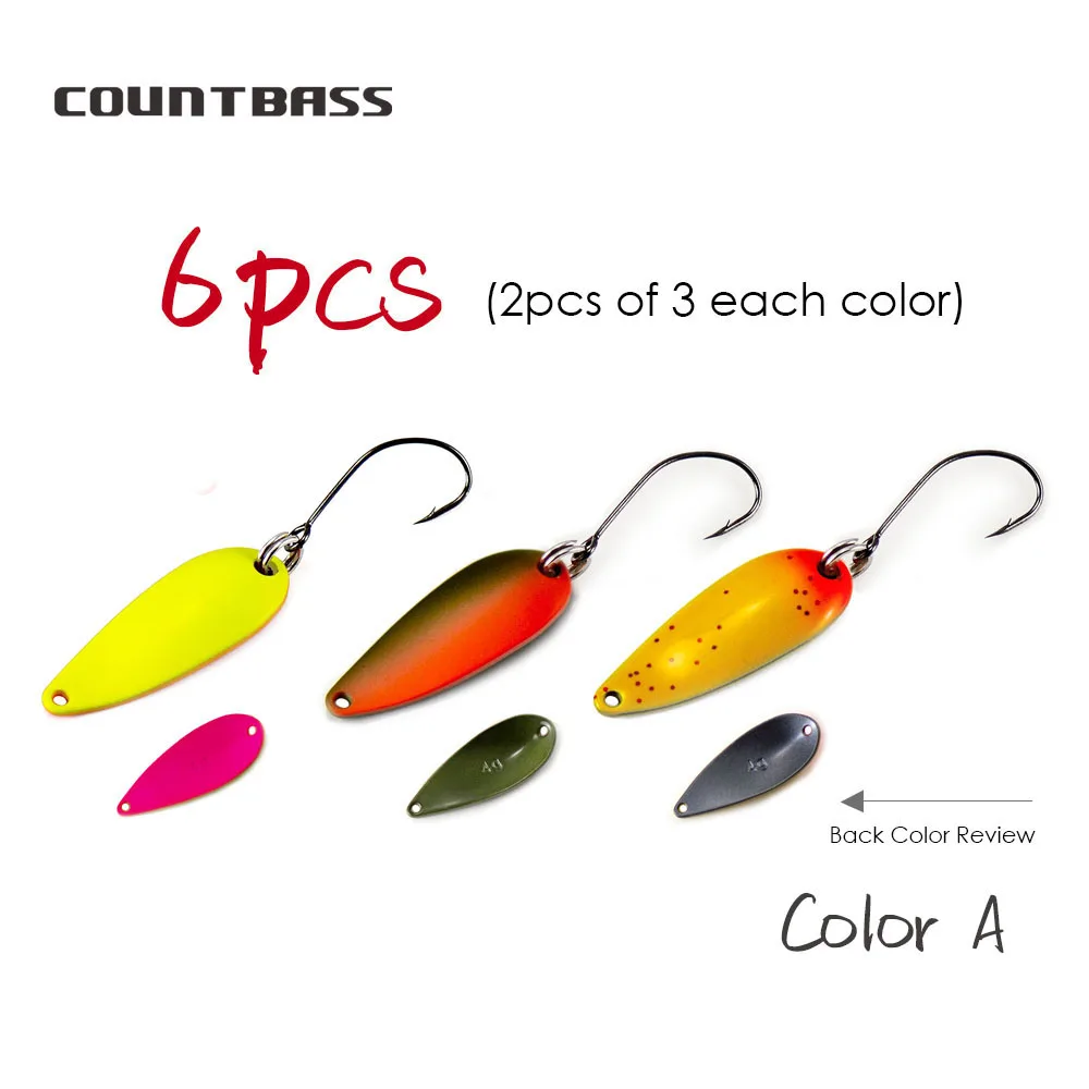 

COUNTBASS 6PCS Trout Spoons Fishing Lures With Single Hook Casting Metal Baits for Salmon Pike Bass Brass Material 2.4g and 4g