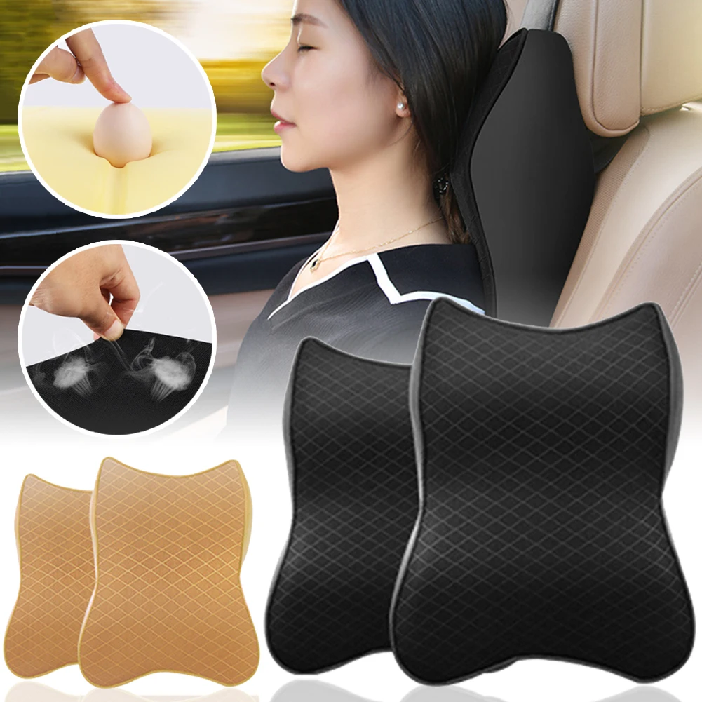 Car Neck Pillows Both Side Pu Leather 1pcs Pack Headrest For Head Pain Relief Filled Fiber Universal Car Pillow