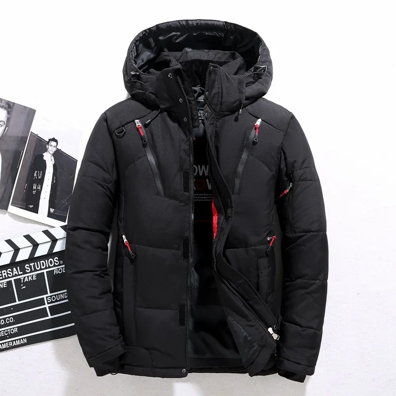 Brand Mens Down Jacket Fashion Personality Zipper Pocket  Winter Mens Jackets and Coats Thick Warm Hooded Loose Down Jacket