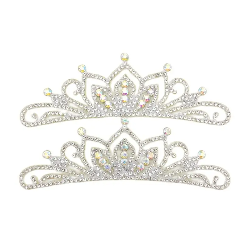 13*4CM Princess Rhinestone White Crown Applique For Craft Wedding Clothing Decor Patch DIY Headwear Hair Clip Accessories