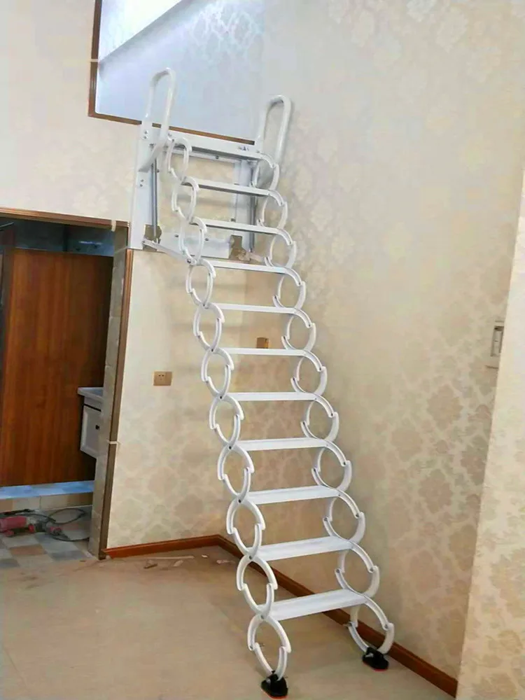 Indoor and outdoor wall hanging folding ladder home platform staircase villa small telescopic staircase