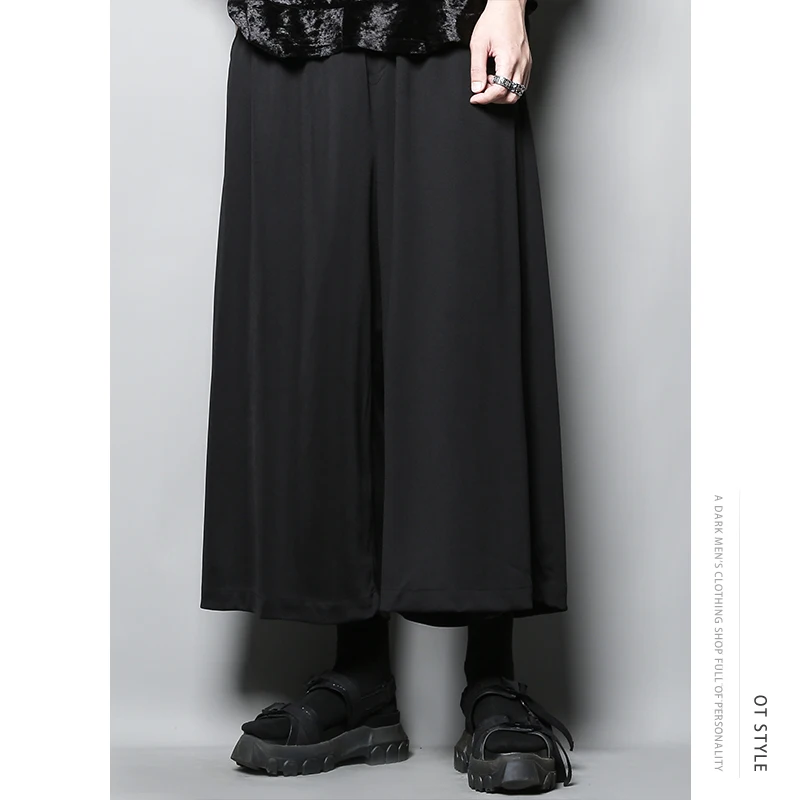 

Versatile Japanese simple dark couple ultra wide leg flare skirt pants nine point men's casual pants trendy pants