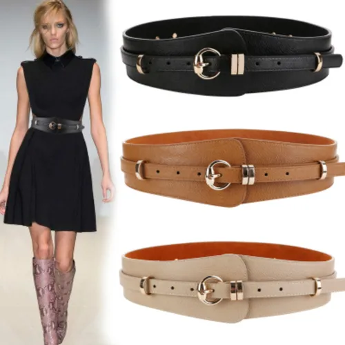 Cinturón ancho con hebilla de aguja Lychee para mujer, cortavientos, cinturón ancho para mujer, sellado de cintura de cuero de vaca, negro y caqui