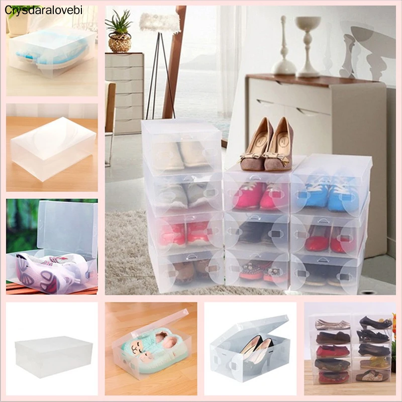 8pcs Plastic Transparent ShoeBox Home Shoe Boot Box Stackable Foldable Storage Organizer Container Multifunction