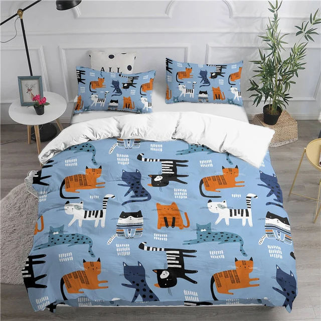 Cartoon Bedding Set Cute Cats Duvet Cover Set Bed Set Queen Size Comforter Bedding Sets King Pillowcase Bedclothes