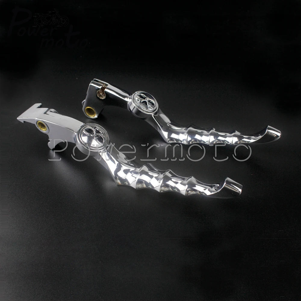 1Pair Chrome Aluminum Skull Skeleton Handle Brake Clutch Lever for Honda Shadow Aero VT VTX 600 1100 1300 CB750 VF750C TX1300