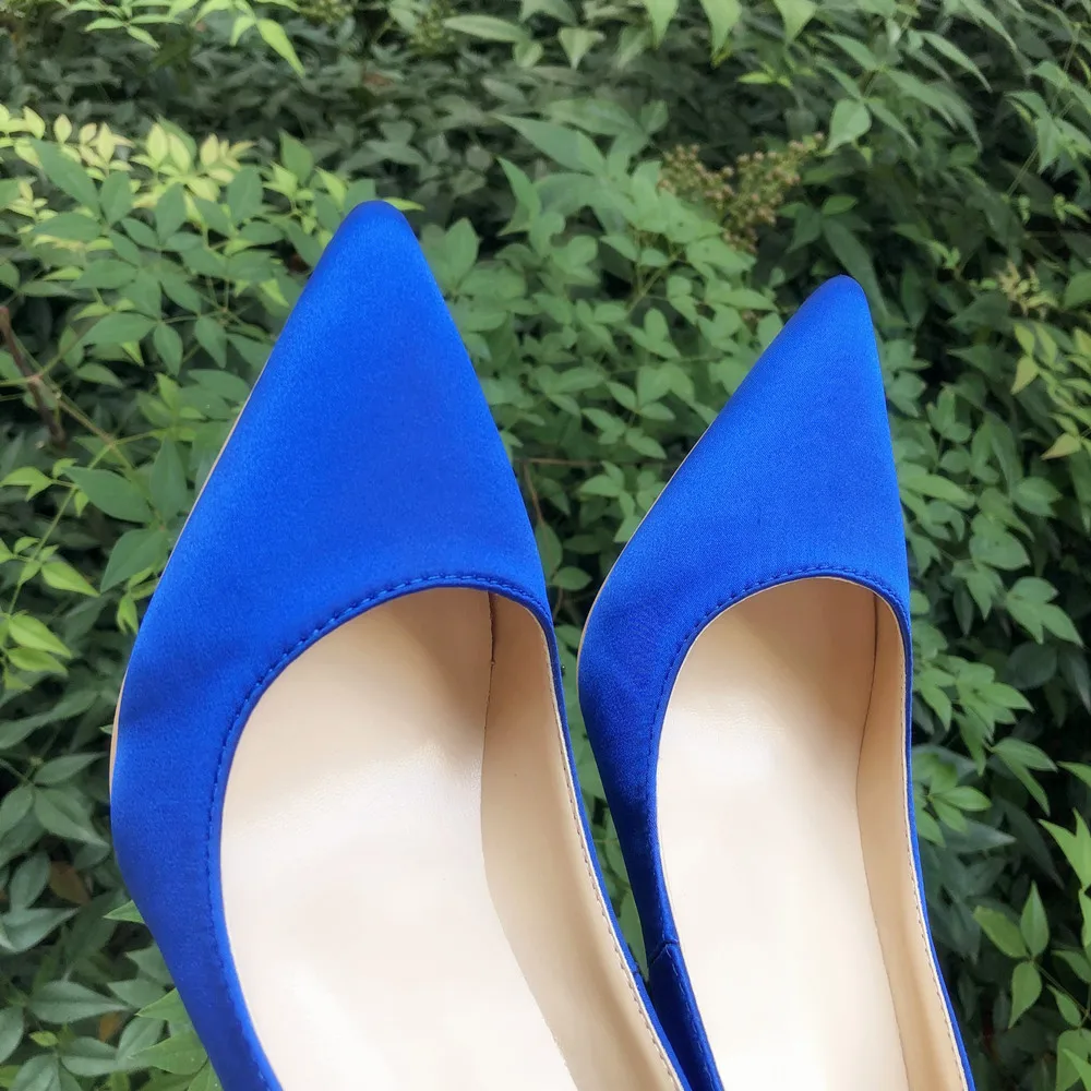 Veowalk Royal Blue Women Silk Satin Stilettos High Heels Elegant Ladies Fashion Pointed Toe Slip-on Pumps Party Dress Shoes