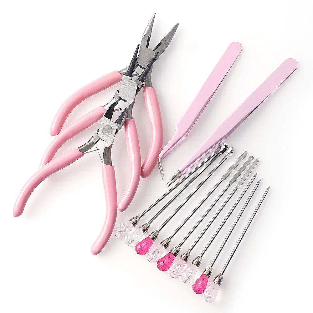 Pink Jewelry Pliers Tool & Equipment for KitsRound Nose Plier Side Tweezers Mix Needle Spoon Tool DIY Metal Jewelry Making Tools