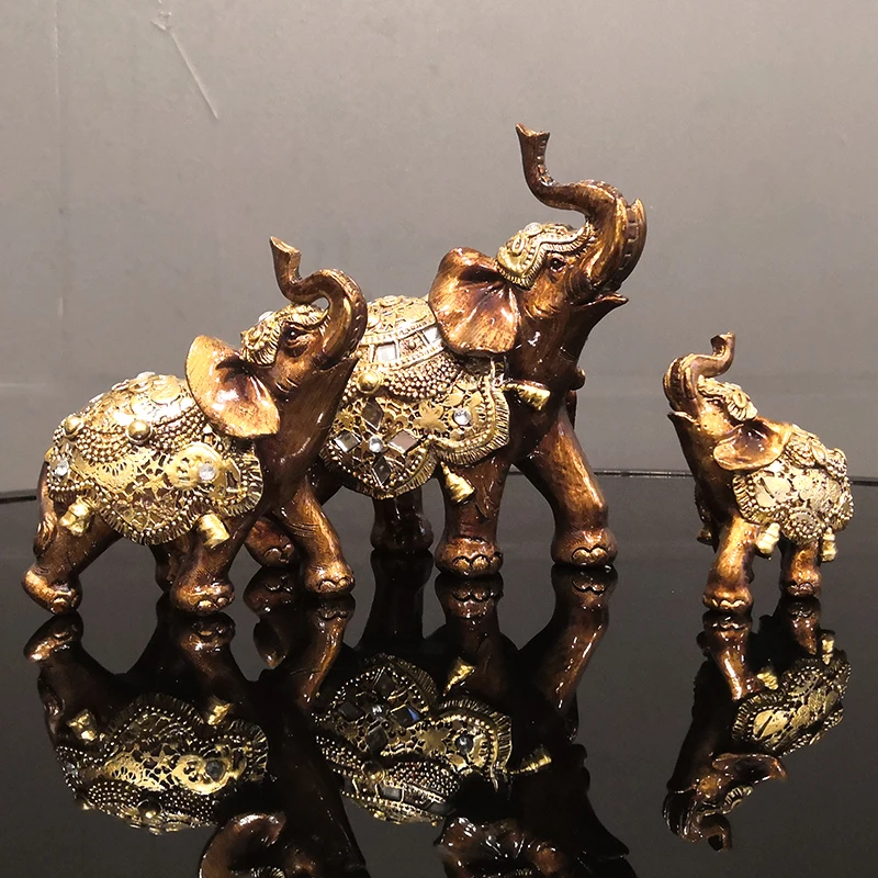 

Feng Shui resin elephant crafts Golden Lucky Elephant Statue wish trunk up Desktop Decoration Home Decoration Animal Sculpture