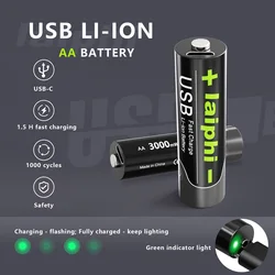 AA  new large capacity  rechargeable lithium ion battery AA 3000MWH 1.5V USB fast charging lithium ion battery