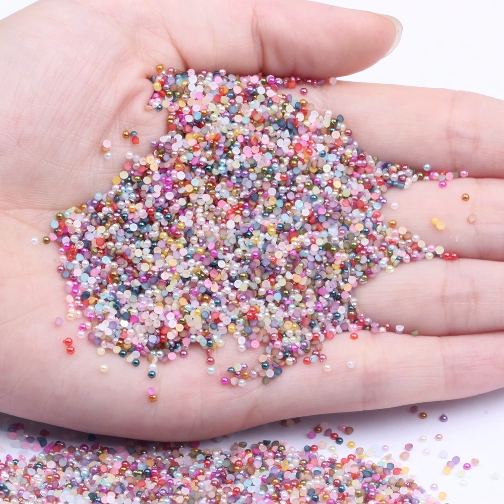 

1.5mm 10000pcs Half Round Pearls Colors Flatback Glue On Non Hotfix Resin Beads DIY 3D Nail Art Accessories