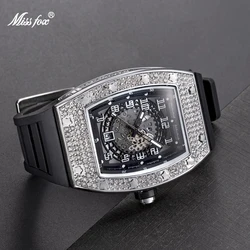 MISSFOX Tonneau Shape Watches Man Platinum Iced Out Unique Men Watch Row Diamond Round Classic Style Relógio Masculino Wholesale