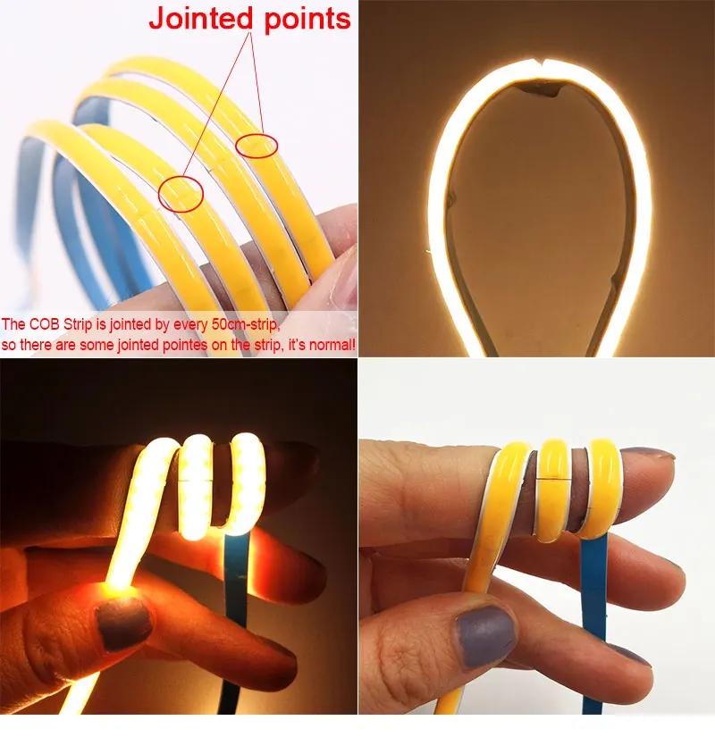 Tira de luz LED COB flexible muy delgada de 5 mm 24 V 12 V alto brillo CRI 90 Rojo Verde Rosa Amarillo Color azul hielo FCOB Cinta LED para techo de