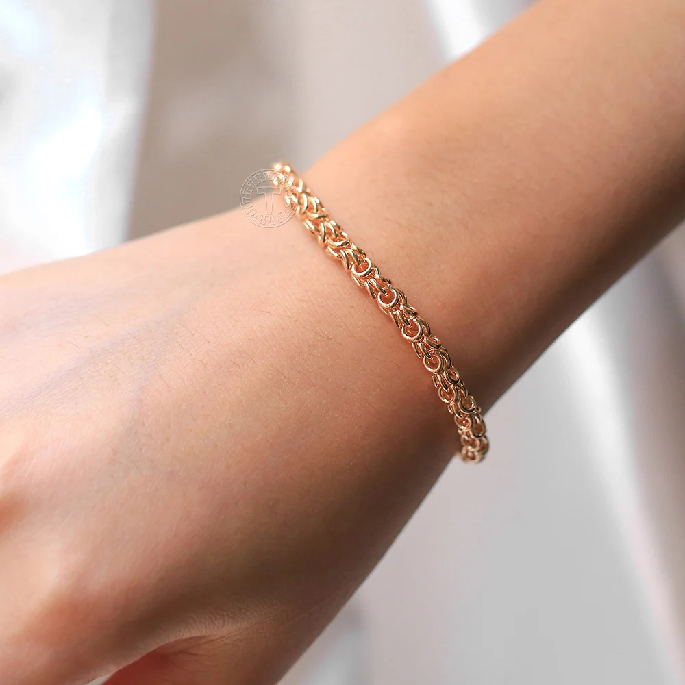 3mm/5mm Popcorn Bracelets on Hand For Women Men 585 Rose Gold Color Link Chain Couple Bracelet Fashion Jewelry Gift 20cm CB64