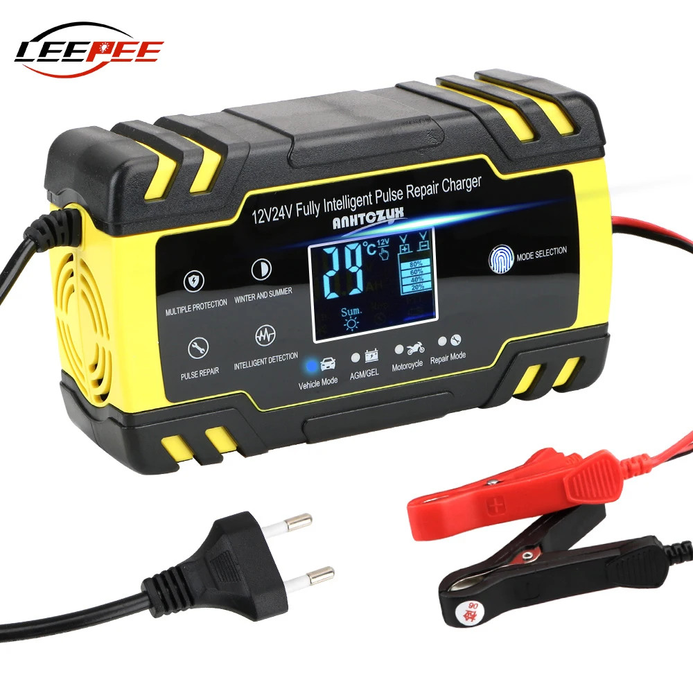 12V 24V EU US UK Plug Car Battery Charger Lead Acid Battery Pulse Repair Tools Smart Digital Automobile Motorcycle Accessories