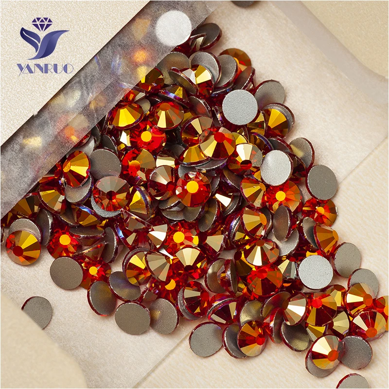 YANRUO 2058NoHF All Sizes Lt.Siam AB Flatback Nail Art Decoration Non Hotfix Strass Crystal Rhinestones For Garment