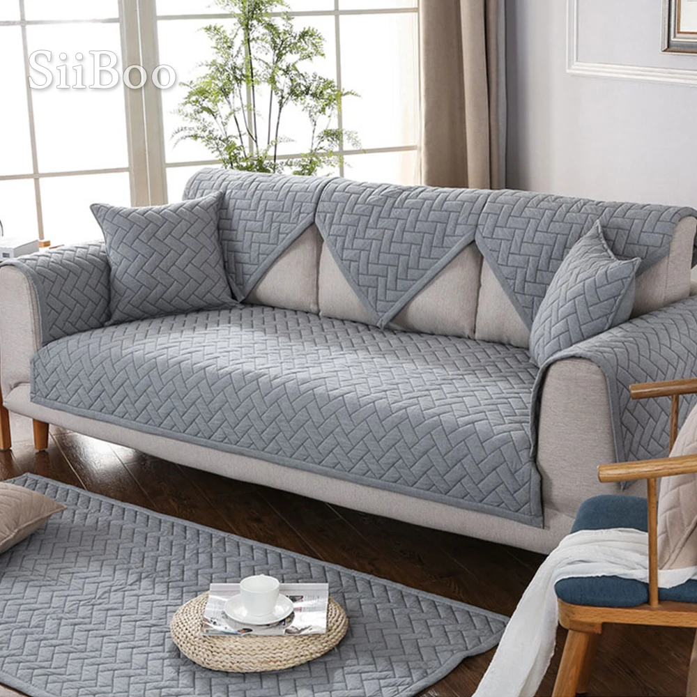 Modern style grey quilted sofa slipcovers cotton sectional sofa cover fundas de sofa couch covers cama for living room SP4886