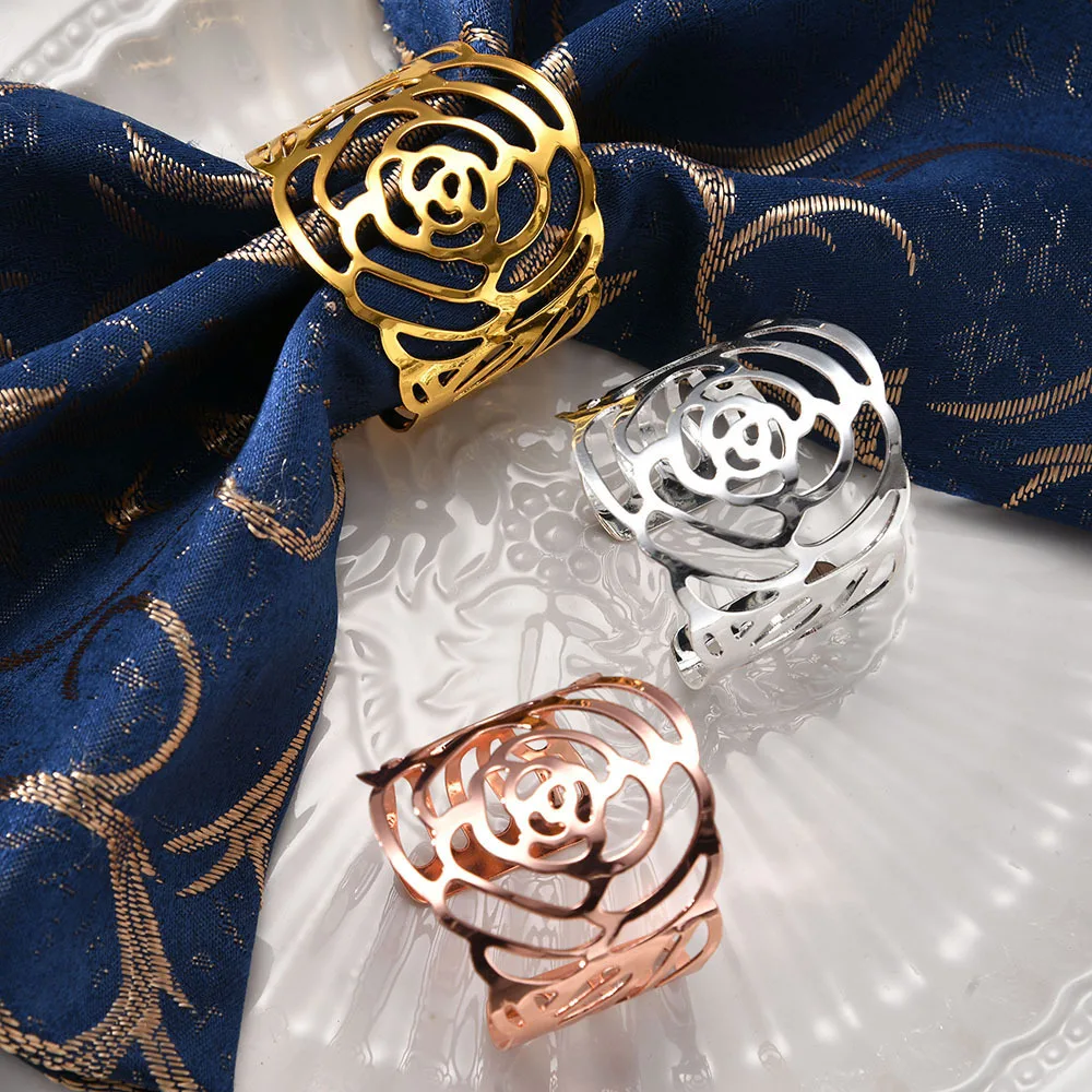 

4PCS Gold plating rose flower napkin buckle wedding rose flower napkin ring cloth ring tissue ring