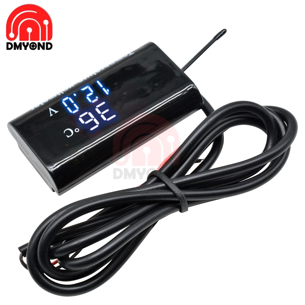 2 In 1 DC 12V 0.28 Inch LED Digital Dual Display Thermometer Voltmeter Termometro Temperature Meter Voltage Monitor for Car Boat