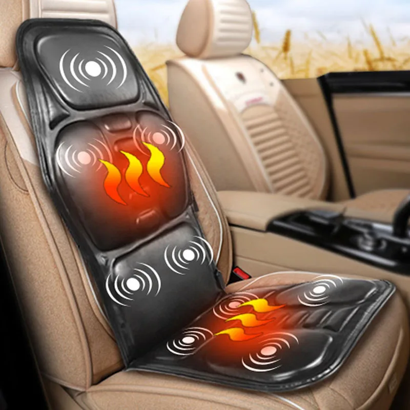 Silla de espalda vibratoria con calefacción eléctrica portátil, esterilla de masaje para coche, hogar, oficina, colchón Lumbar para cuello, alivio