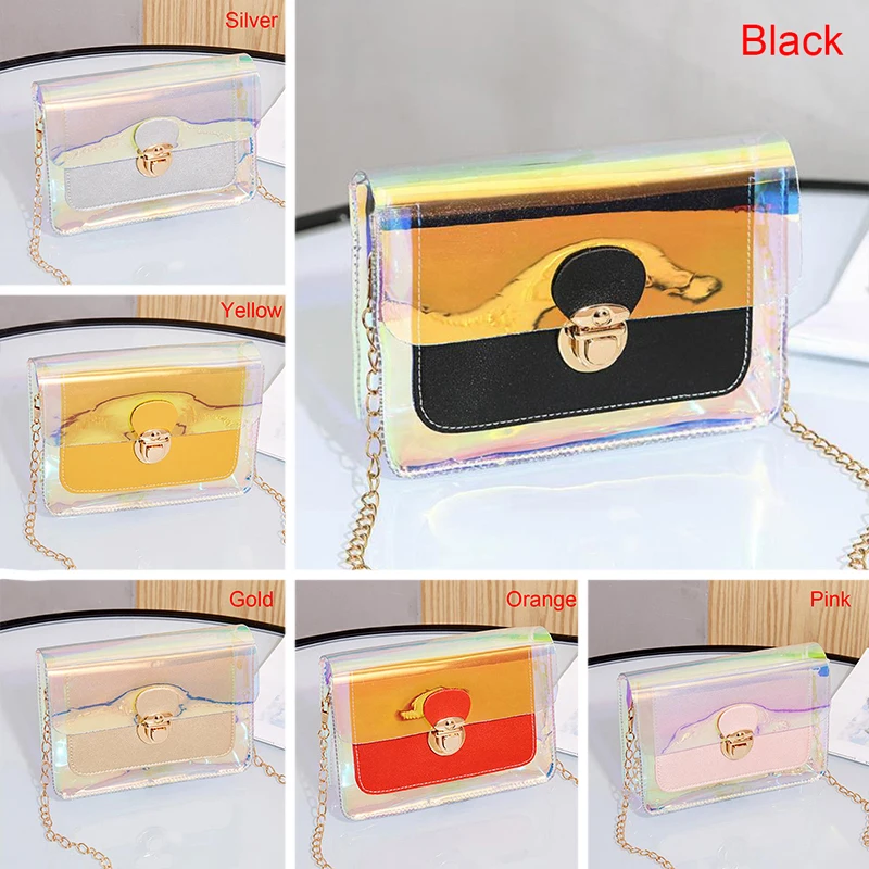 Women Fashion PVC Clear Jelly Clutch Bag Purse Tote Casual Shoulder Handbag Summer Beach Laser Holographic Bag