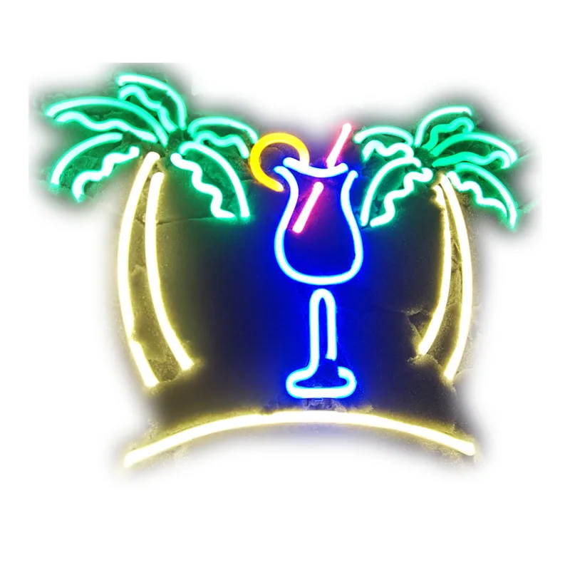 

Neon Sign Palm Tree with Cup Neon Bulb Sign Drink Handcrafted Beer Pub Sign Decorate Windows Neon Light Sign Advertise Art Lamp