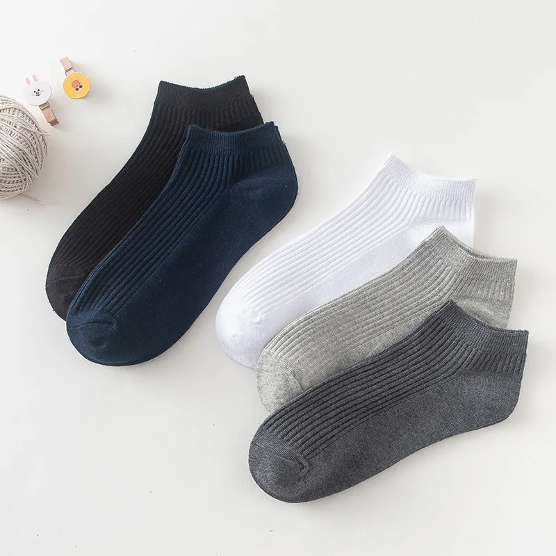 High Quality 5 Pairs/lot Cotton Men's Socks Breathable Striped Comfortable Black Business Solid color Male Socks New