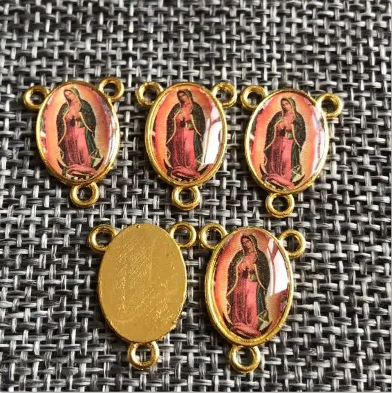 100pcs/bag 3 hols golden plated Our Lady of Guadalupe rosary center guadalupe centerpiece religious medal